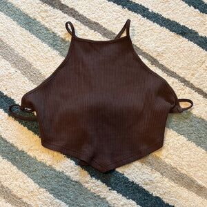 SHEIN Dark Brown Ribbed Crop Top